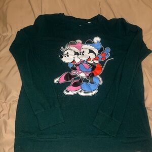 Disney Women's Dark Green Sweater with Mickey and Minnie